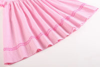Pink Striped Flamingo Smocked Bishop Dress