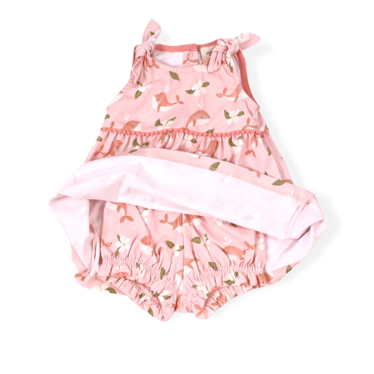 Gardenia Whale Shoulder Tie Baby Dress & Bloomer (Organic