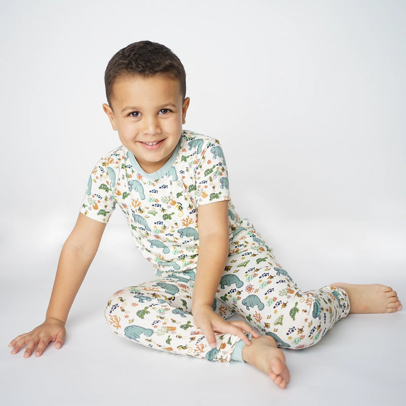 Manatee Bamboo Kids Pajamas - Two Piece Short Sleeves