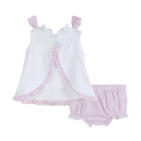 White Ruffle and Bow Puppy 2pc Bloomer Set