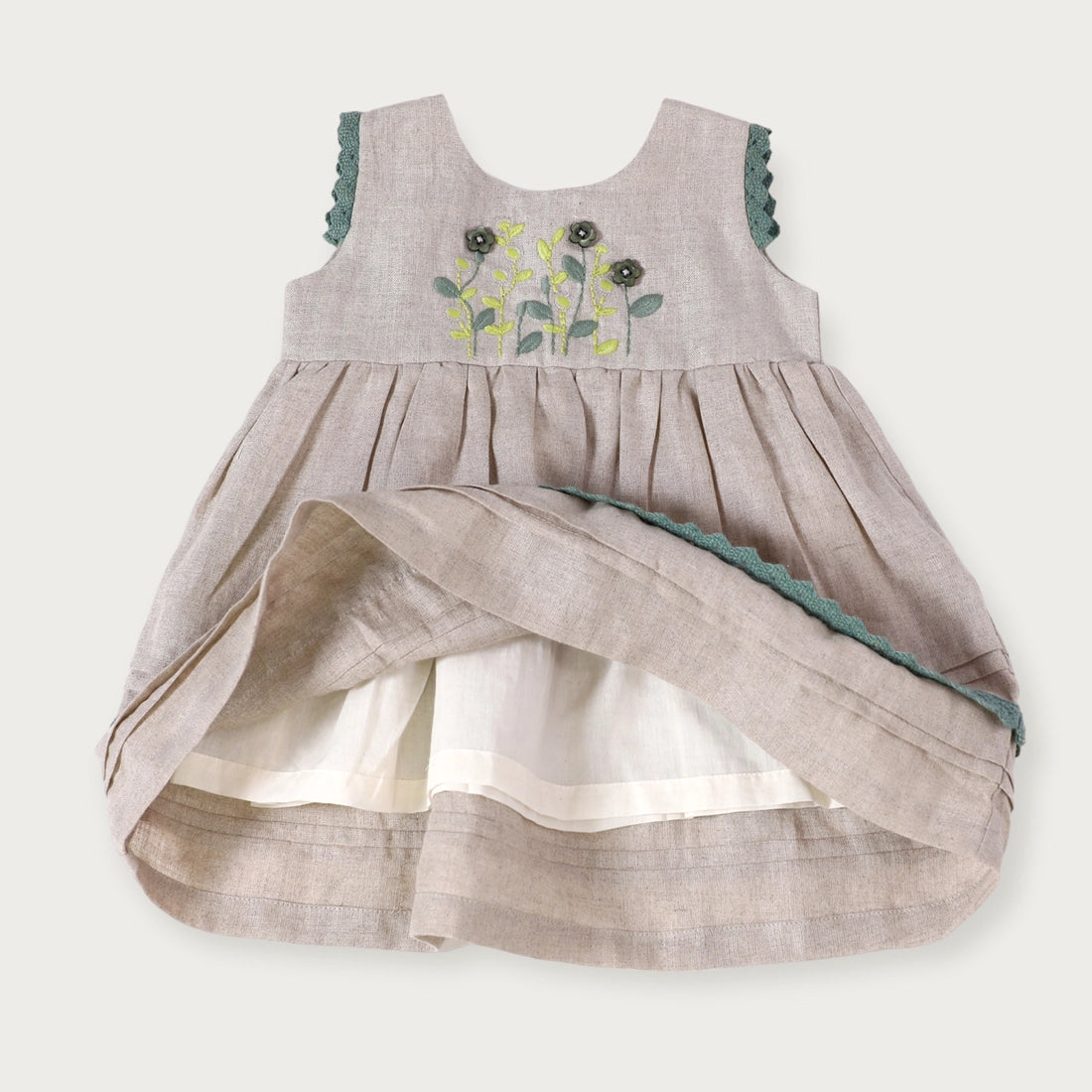 Sylvie Embroidered Linen Baby Dress+Bloomer (Organic Cotton)