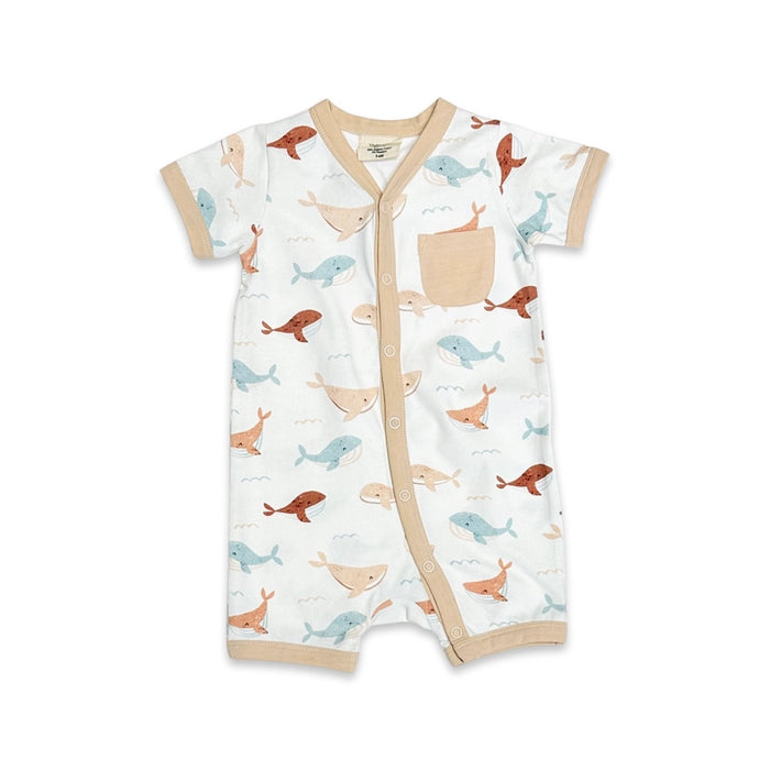 Whales Short Sleeve Button Baby Romper (Organic Jersey)