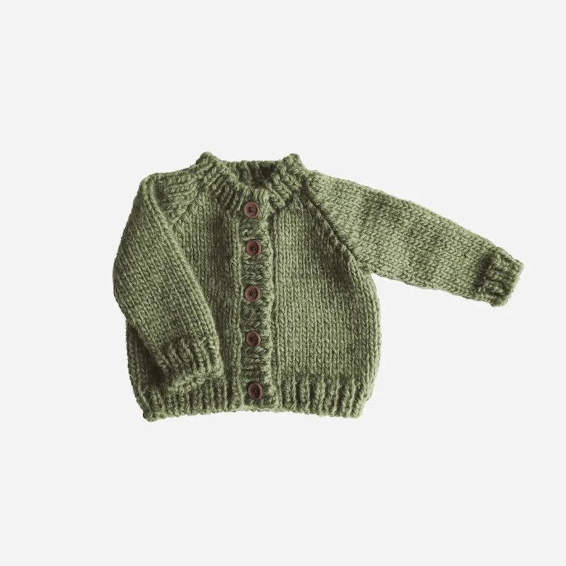 Classic Cardigan Olive Hand Knit Kids Sweater - Doodlebug Kidz