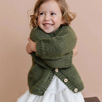 Classic Cardigan Olive Hand Knit Kids Sweater - Doodlebug Kidz