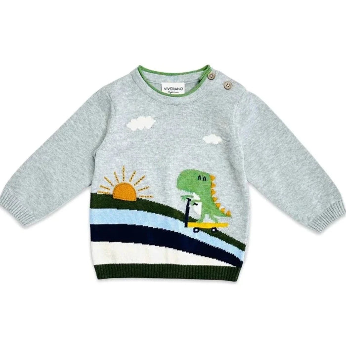 Dino Skater Rainbow Jacquard Knit Baby Pullover (Organic) - Doodlebug Kidz