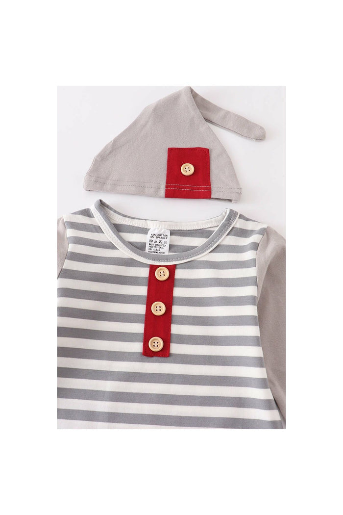 Grey stripe baby romper hat set - Doodlebug Kidz