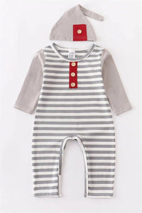 Grey stripe baby romper hat set - Doodlebug Kidz