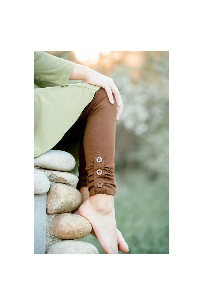Knit Button Leggings- Chocolate - Doodlebug Kidz