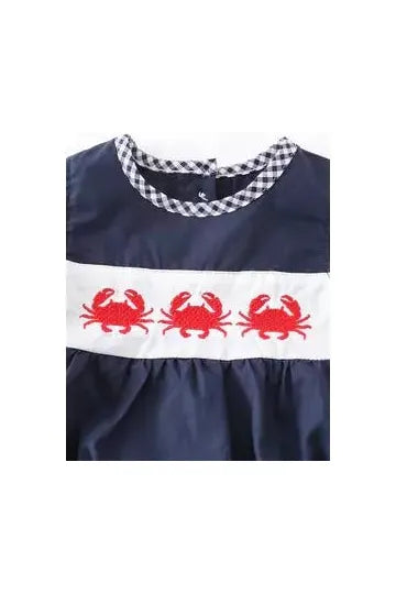 Navy Crab Embroidered Bubble - Doodlebug Kidz