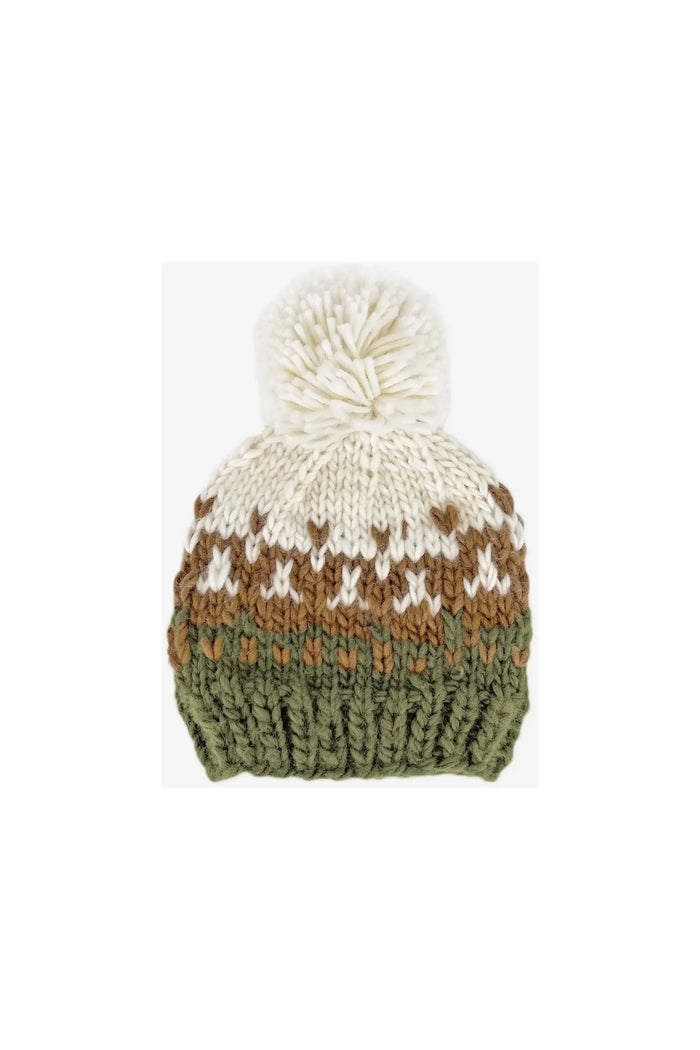 Nell Stripe Hat, Walnut/Olive | Hand Knit Kids & Baby - Doodlebug Kidz