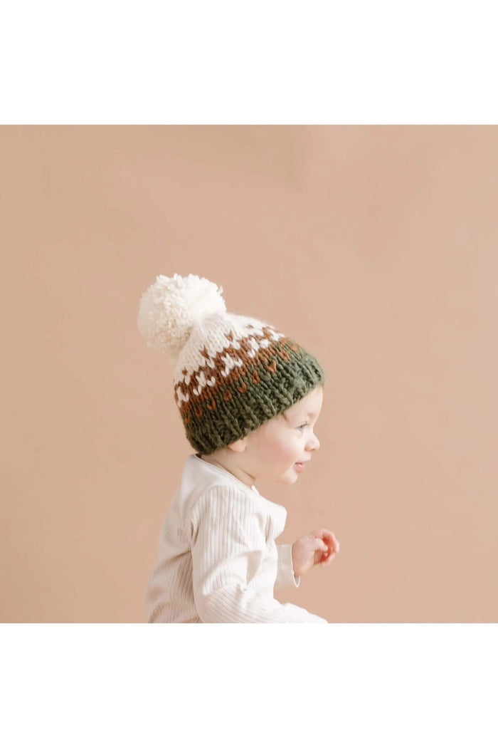 Nell Stripe Hat, Walnut/Olive | Hand Knit Kids & Baby - Doodlebug Kidz