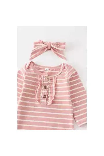 Newborn Pink Stripe Gown with Headband - Doodlebug Kidz