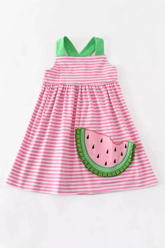 Pink Stripe Watermelon Dress - Doodlebug Kidz