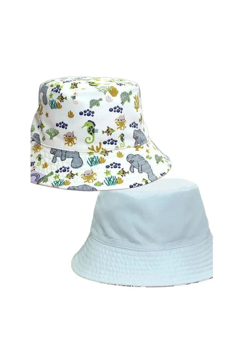 Reversible Bucket Hat - Manatee and Blue Surf - Doodlebug Kidz
