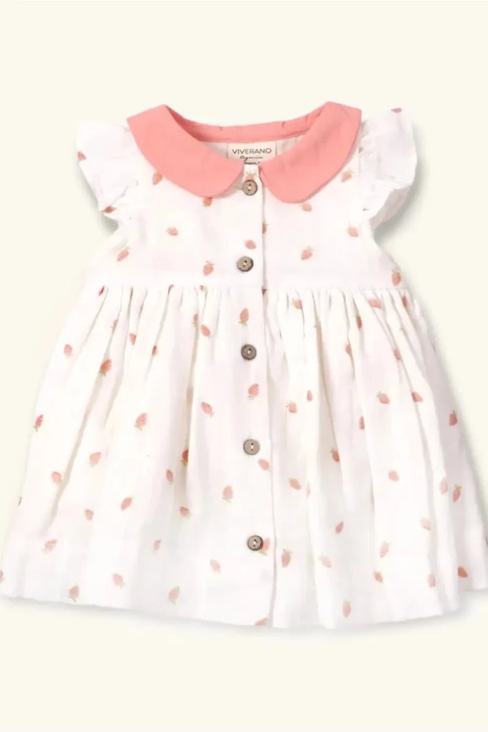 Strawberry Peter Pan Baby Dress+Bloomer Set (Organic Muslin) - Doodlebug Kidz
