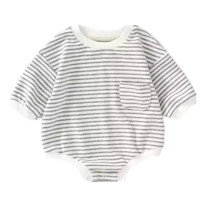 Striped Baby Sweatshirt Romper - Doodlebug Kidz