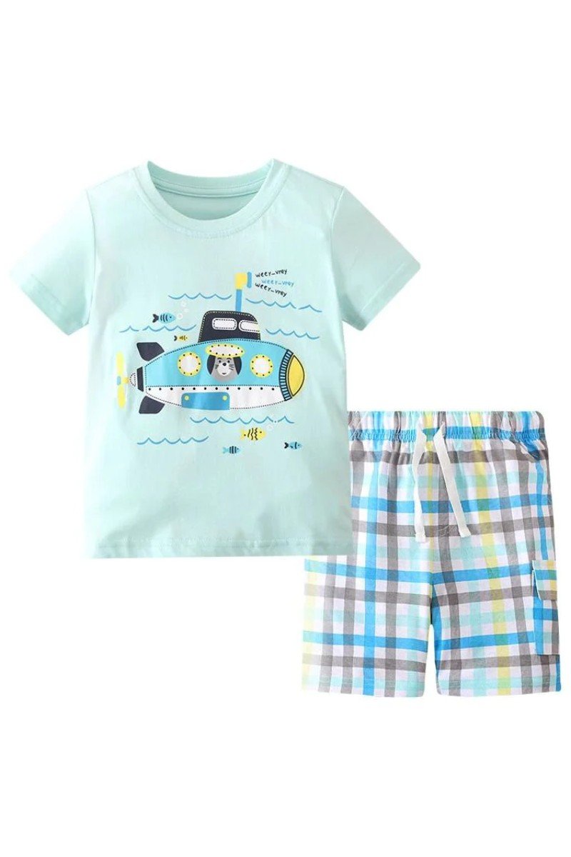 Submarine Shirt and Plaid Shorts Set - Doodlebug Kidz