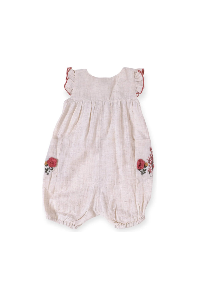 Victoria Embroidered Floral Baby Romper (Linen Blend) - Doodlebug Kidz