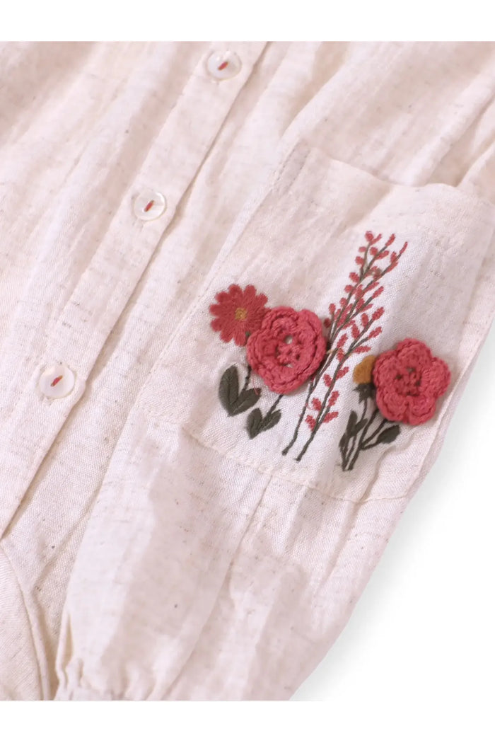 Victoria Embroidered Floral Baby Romper (Linen Blend) - Doodlebug Kidz